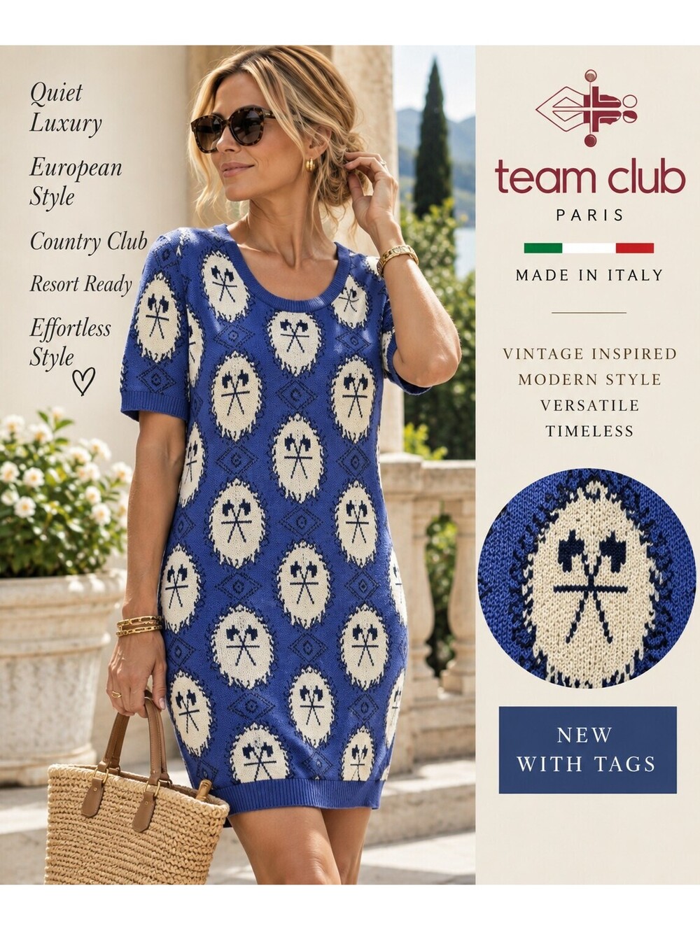 Vintage NWT Team Club Italy Knit Sweater Dress M Geometric Mod Quiet Luxury